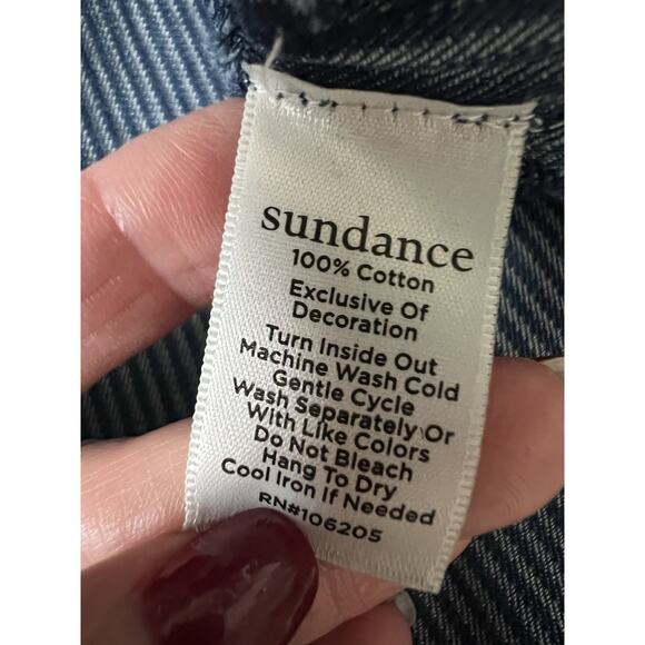 SUNDANCE Kenza Floral Cross Stitch Embroidered Chambray Striped Tunic Blouse L - Picture 10 of 12